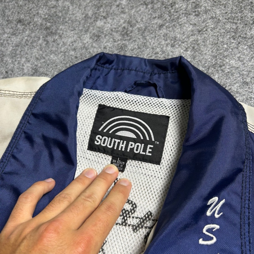 Vintage Southpole America Windbreaker Jacket Blue Cream Skater Y2K Size Large XL - Picture 4 of 6